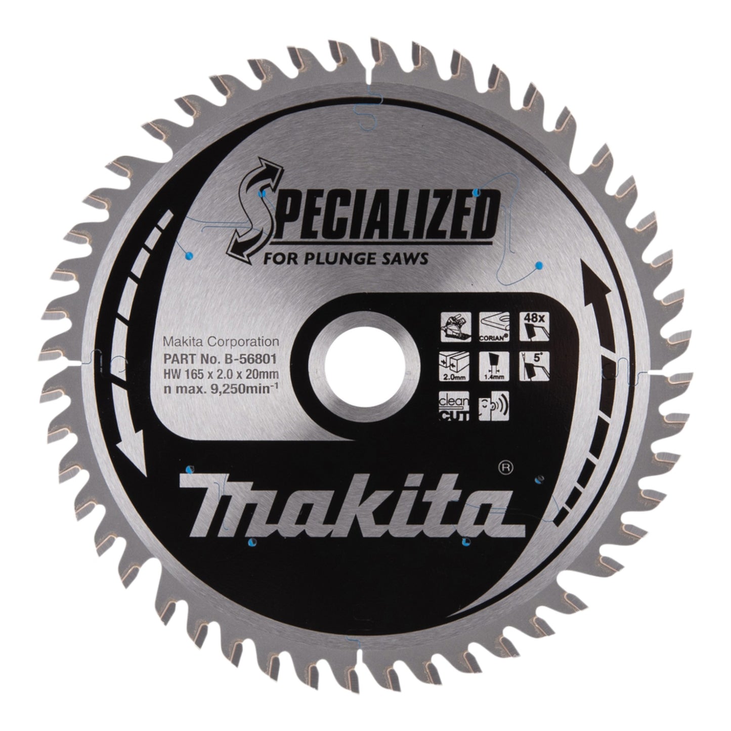 Makita CCPF16548EL SPECIALIZED Kreissägeblatt 165 x 20 x 2,0 mm 48 Zähne ( B-56801 ) für Corian Verbundwerkstoff