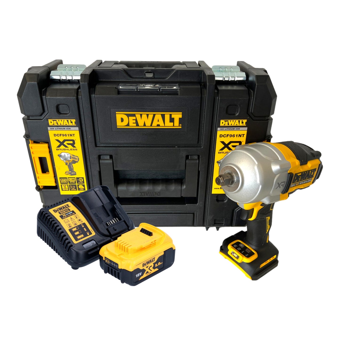 Clé à chocs sans fil DeWalt DCF 961 P1T 18 V 1632 Nm 1/2" sans balai + 1x batterie 5,0 Ah + chargeur + TSTAK