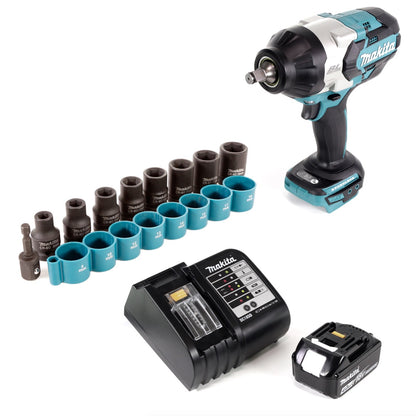 Makita DTW 1002 SM1 Akku Schlagschrauber 1/2“ 18V 1000Nm Brushless + 1x Akku 4,0Ah + Ladegerät + 9tlg. Steckschlüssel Set - ohne Makpac - Toolbrothers