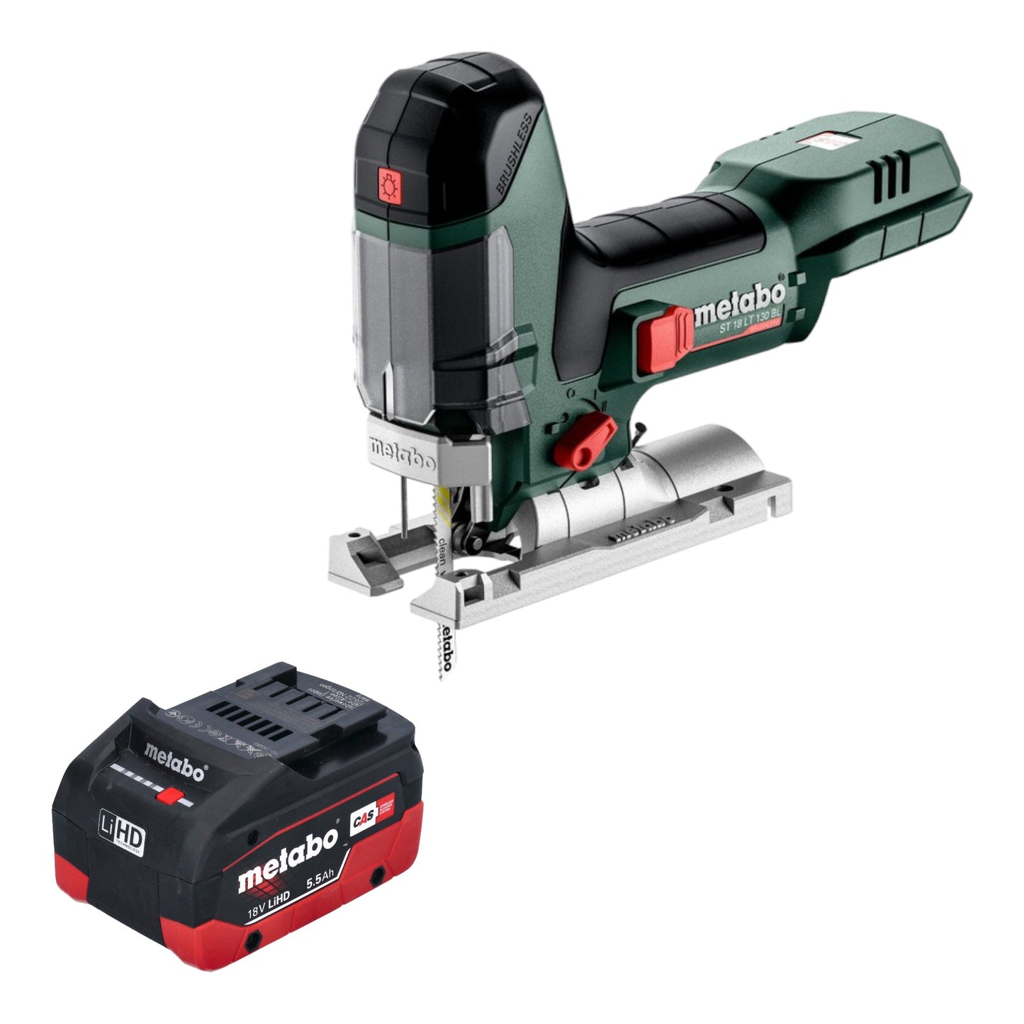 Scie sauteuse sur batterie Metabo ST 18 LT 130 BL 18 V 130 mm sans balais + 1x batterie LiHD 5,5 Ah - sans chargeur