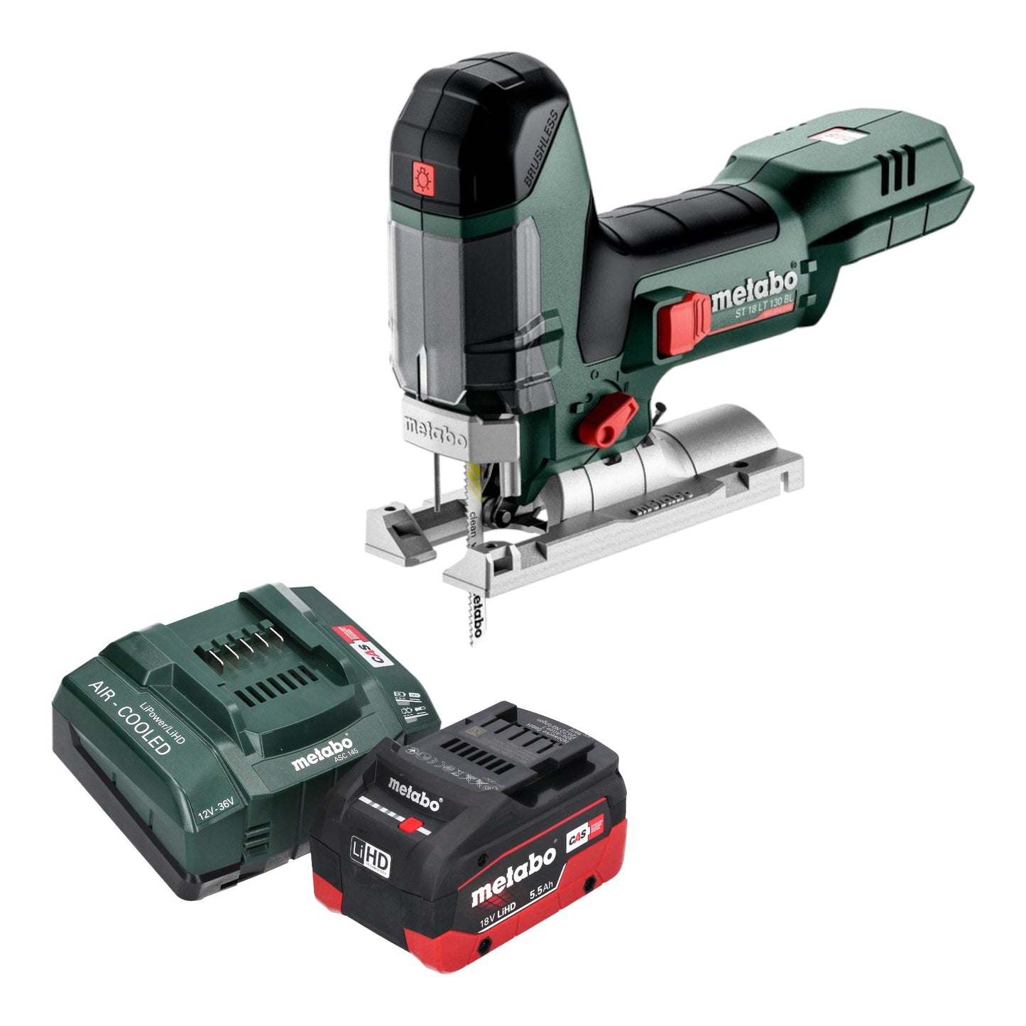 Scie sauteuse Metabo ST 18 LT 130 BL sans balais 18 V 130 mm + 1 batterie LiHD 5,5 Ah + chargeur