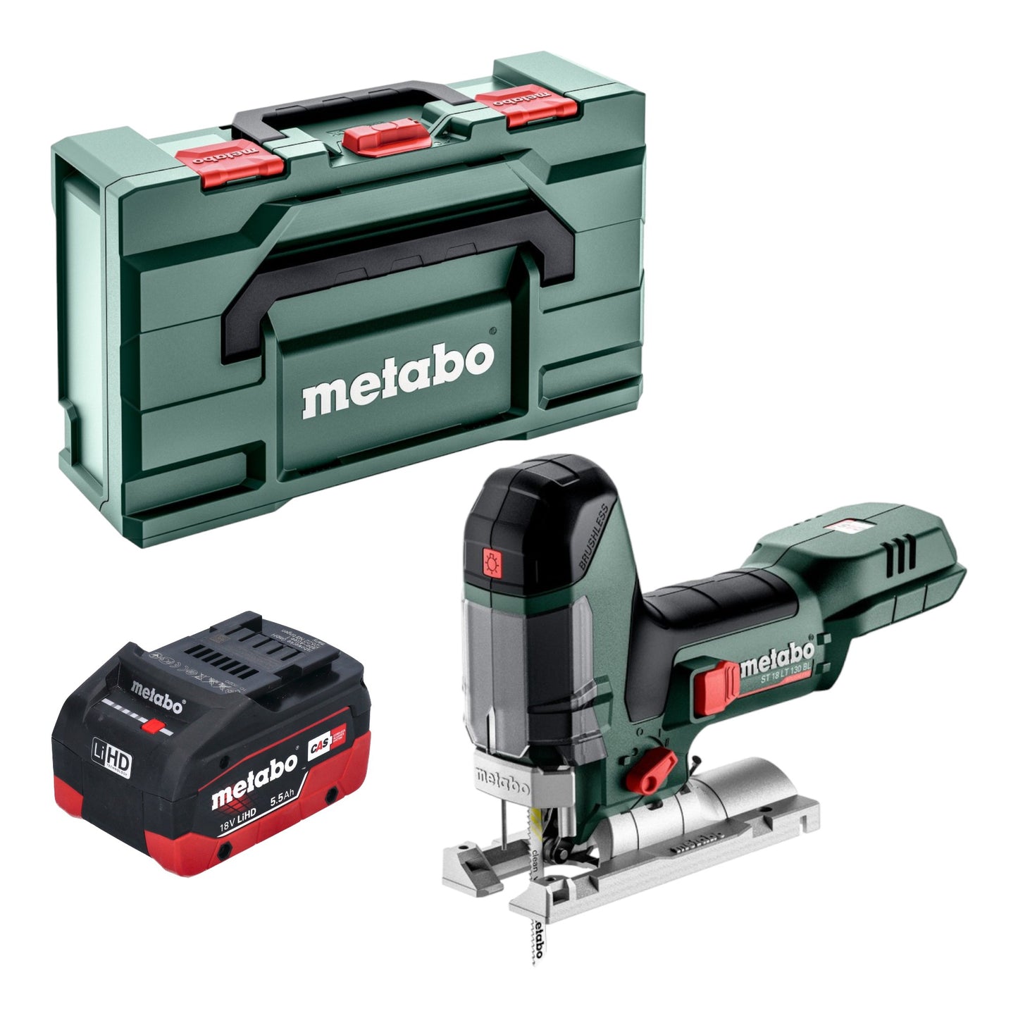 Scie sauteuse à batterie Metabo ST 18 LT 130 BL 18 V 130 mm sans balais + 1x batterie LiHD 5,5 Ah + Metabox - sans chargeur