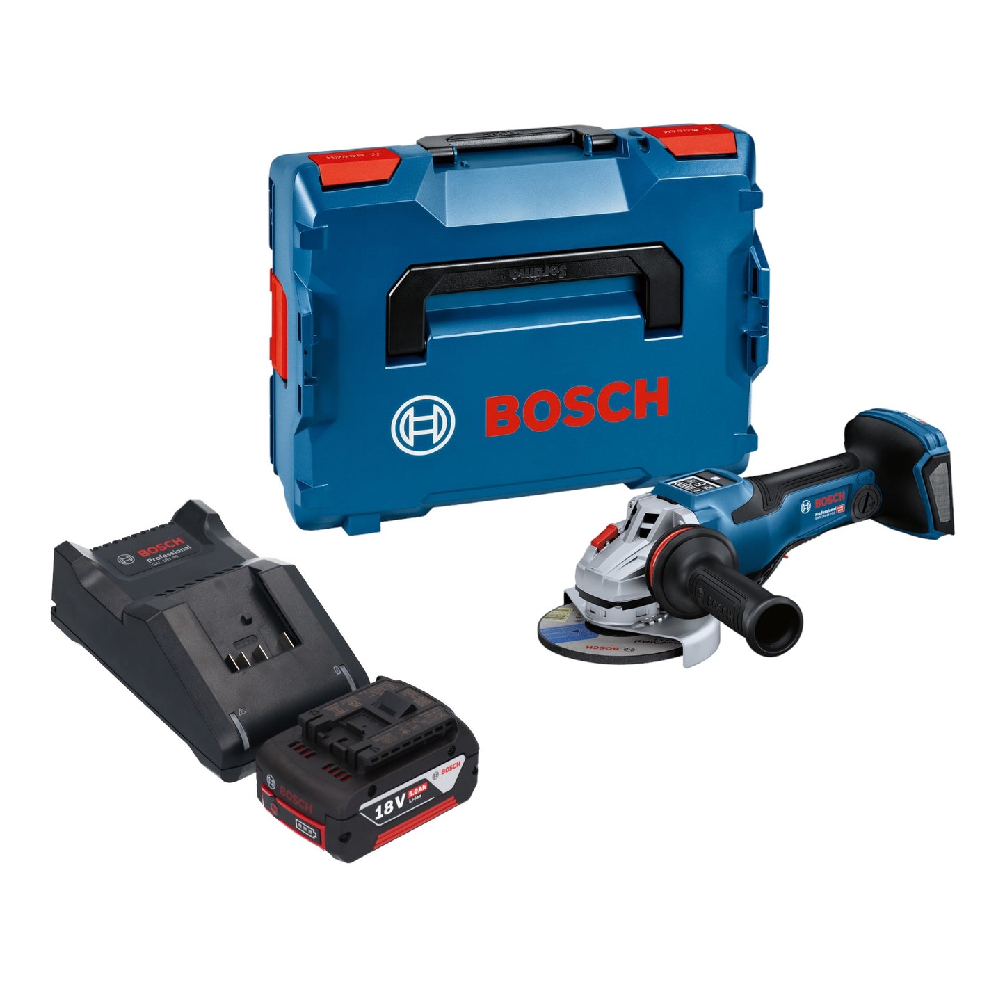 Bosch GWS 18V-15 PSC Professional Akku Winkelschleifer 18 V 125 mm BITURBO Brushless + 1x Akku 5,0 Ah + Ladegerät + L-Boxx