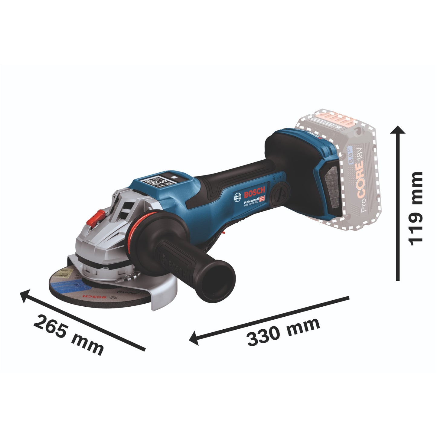 Meuleuse d'angle sur batterie Bosch GWS 18V-15 PSC Professional 18 V 125 mm BITURBO brushless + 2x batterie ProCORE 8,0 Ah + chargeur + L-Boxx