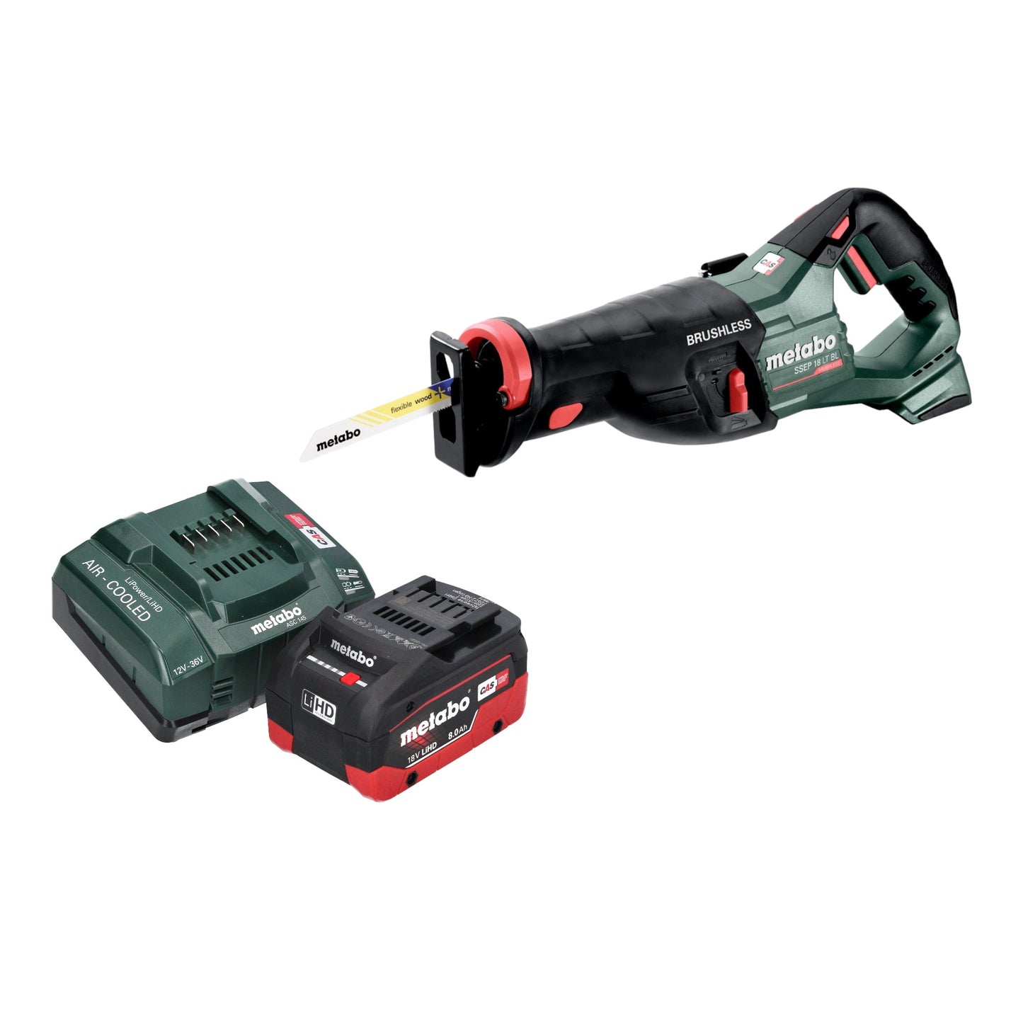 Metabo SSEP 18 LT BL Akku Säbelsäge 18 V 32 mm Brushless + 1x LiHD Akku 8,0 Ah + Ladegerät