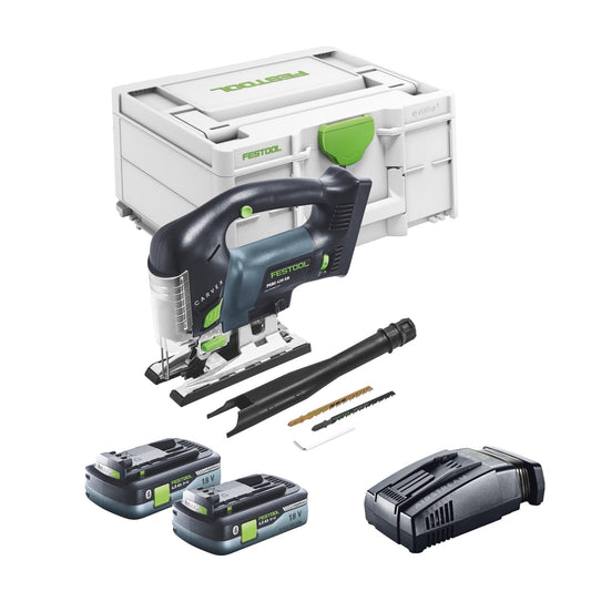 Scie sauteuse pendulaire sans fil Festool CARVEX PSBC 420 EB-Basic 18 V 120 mm sans balais + 2x batteries 4,0 Ah + chargeur rapide + systainer