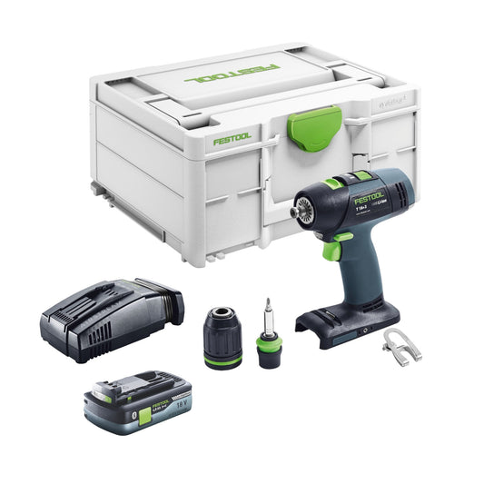 Festool T 18+3 Basic perceuse-visseuse sans fil 18 V 50 Nm sans balais + 1x batterie 4,0 Ah + chargeur rapide + systainer