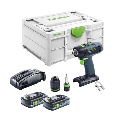 Festool T 18+3 Basic perceuse-visseuse sans fil 18 V 50 Nm sans balais + 2 batteries 4,0 Ah + chargeur rapide + systainer