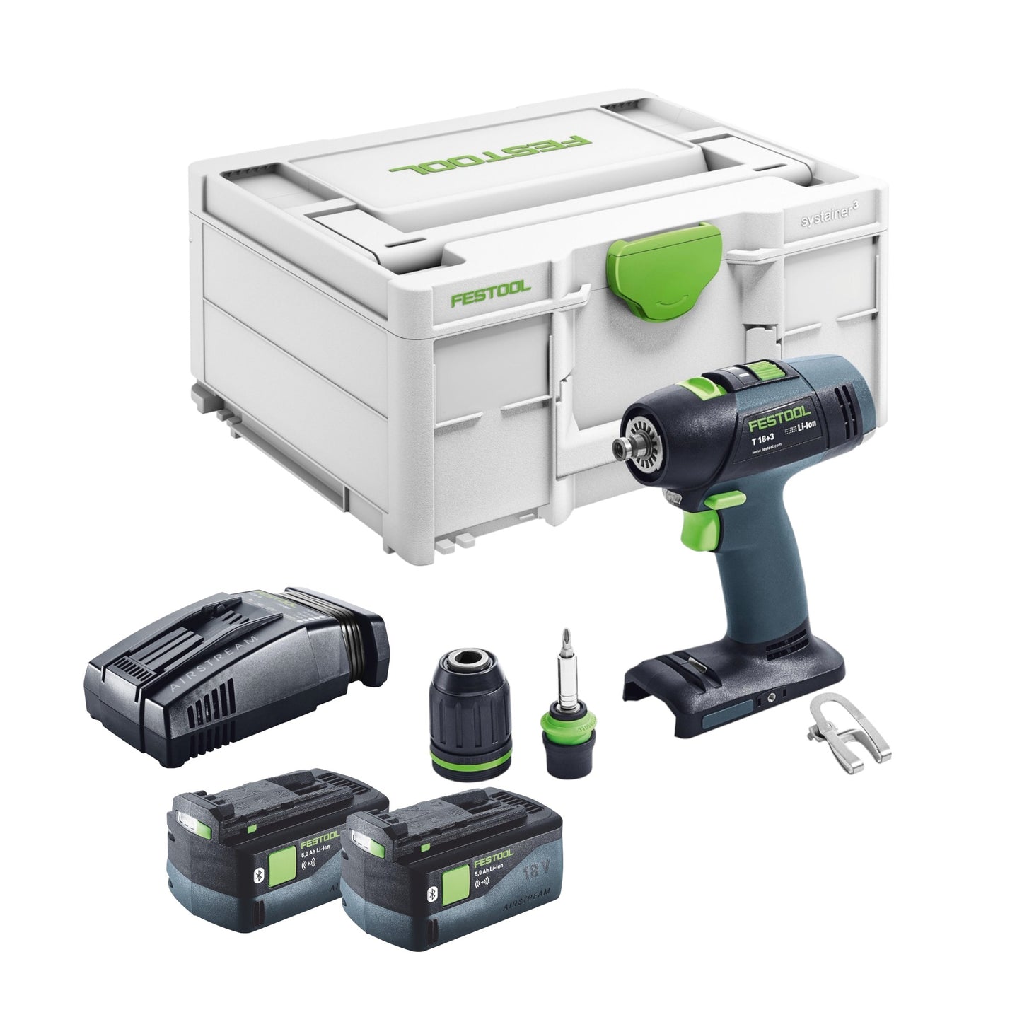 Festool T 18+3 Basic Akku Bohrschrauber 18 V 50 Nm Brushless + 2x Akku 5,0 Ah + Schnellladegerät + Systainer