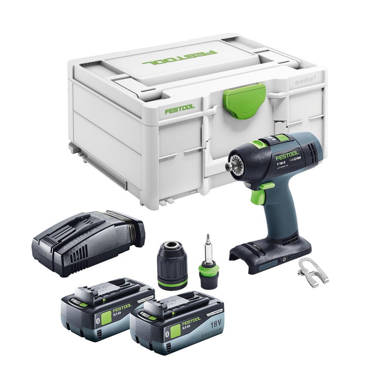 Festool T 18+3 Basic Akku Bohrschrauber 18 V 50 Nm Brushless + 2x Akku 8,0 Ah + Schnellladegerät + Systainer