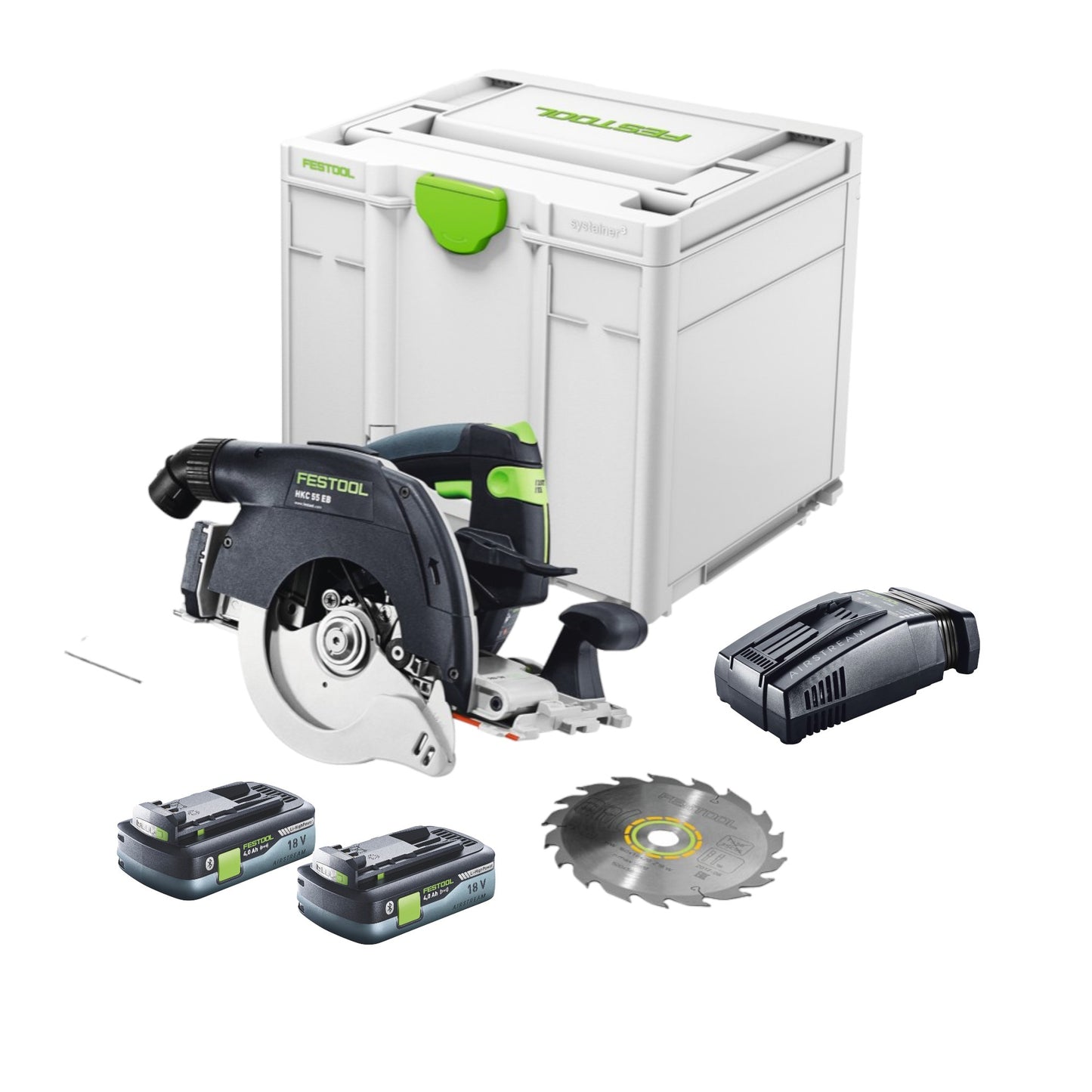 Festool HKC 55 EB-Basic Akku Handkreissäge 18 V 160 mm Brushless + 2x Akku 4,0 Ah + Schnellladegerät + Systainer