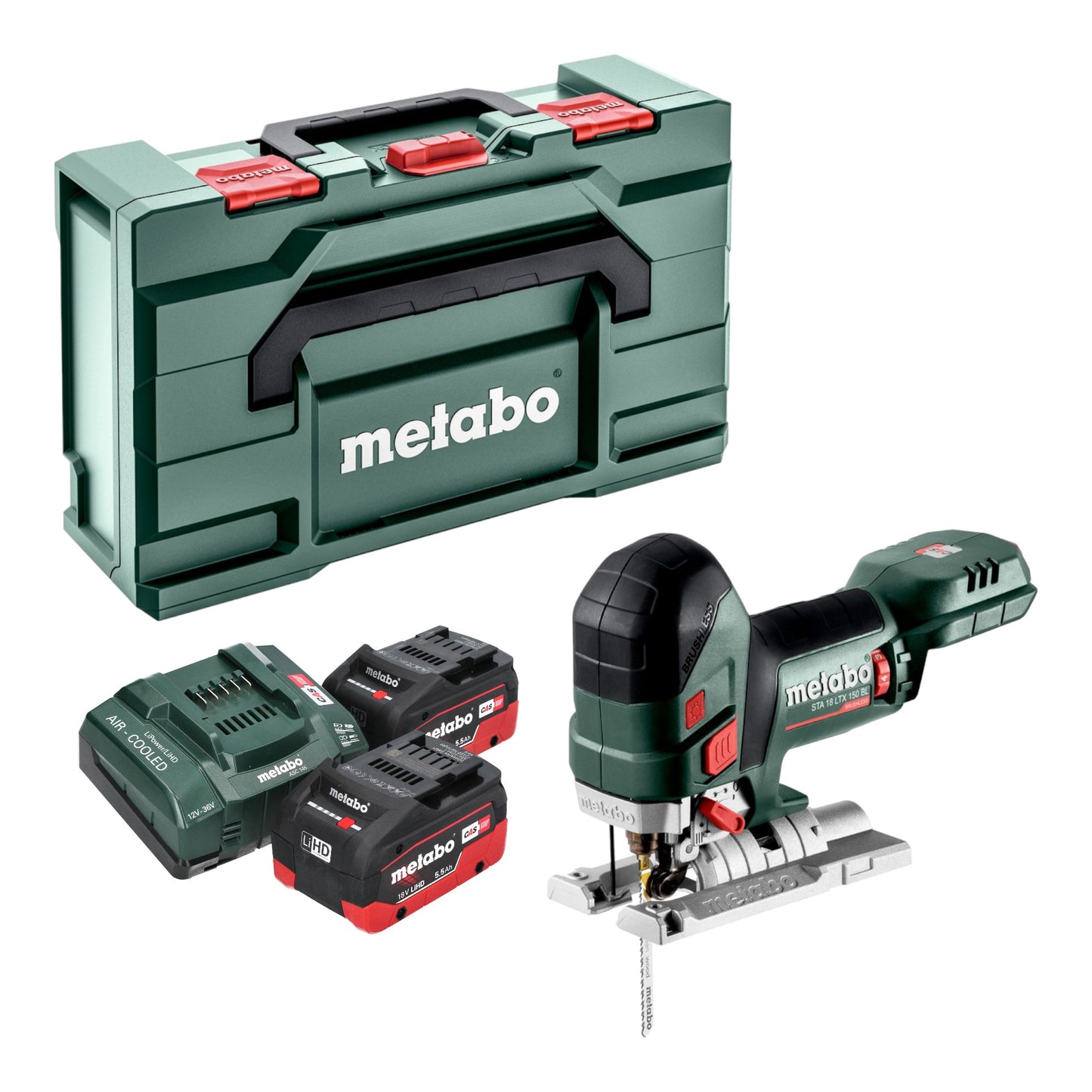 Metabo STA 18 LTX 150 BL Akku Stichsäge 18 V 150 mm Brushless + 2x LiHD Akku 5,5 Ah + Ladegerät + Metabox