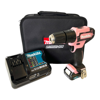 Makita HP 333 DSAP1 Akku Schlagbohrschrauber 12 V 30 Nm Pink + 1x Akku 2,0 Ah + Ladegerät + Tasche