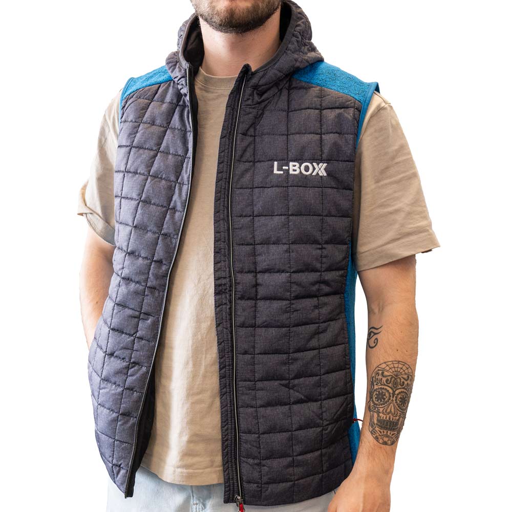 L-Boxx Herren Hybrid Strickfleece Gilet Weste - royal melange / anthracite melange Größe S