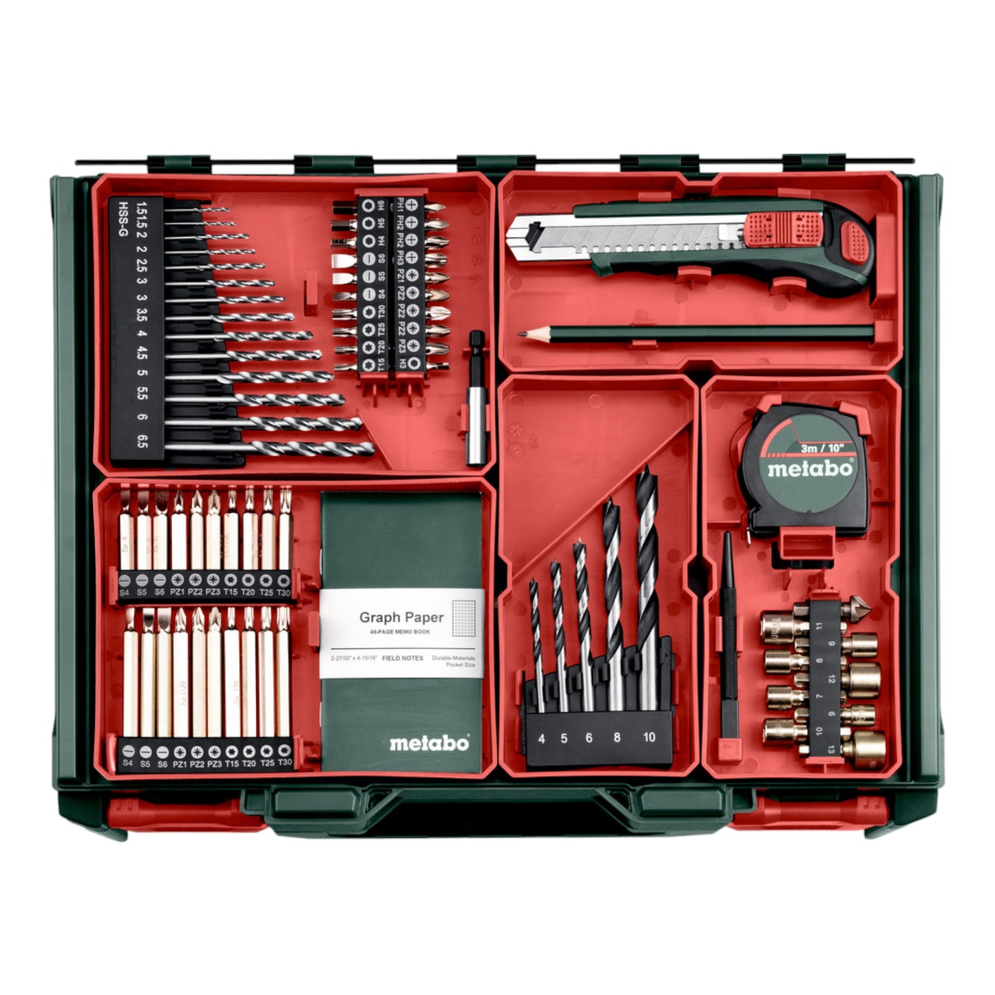 Metabo BS 18 Set Akku Bohrschrauber 18 V 48 Nm ( 602207710 ) + 2x Akku 2,0 Ah + Ladegerät + 74 tlg. mobile Werkstatt + Koffer