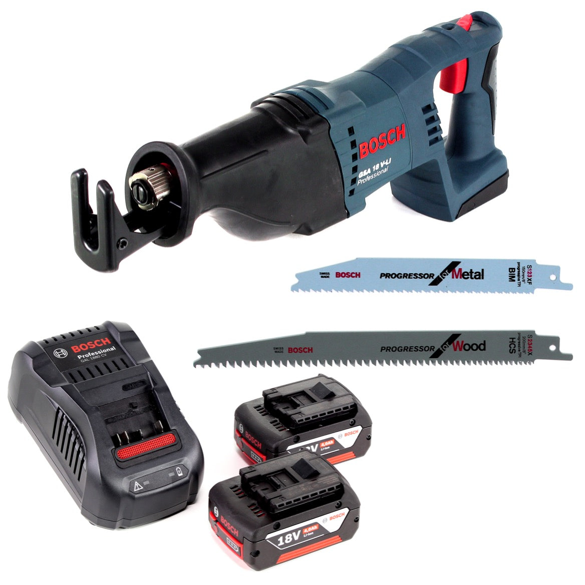 Bosch GSA 18V-Li N Akku Reciprosäge 18V Säbelsäge + 2x Sägeblatt + 2x 4,0 Ah Akku + Ladegerät - Toolbrothers