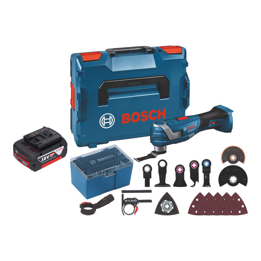 Bosch GOP 18V-34 Professional Battery Multi Cutter 18 V Starlock Plus + 1x batterie 5,0 Ah + 17 accessoires + L-Boxx - sans chargeur