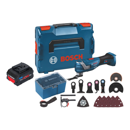 Bosch GOP 18V-34 Professional Akku Multi Cutter 18 V Starlock Plus + 1x ProCore Akku 5,5 Ah + 17 tlg. Zubehör + L-Boxx - ohne Ladegerät