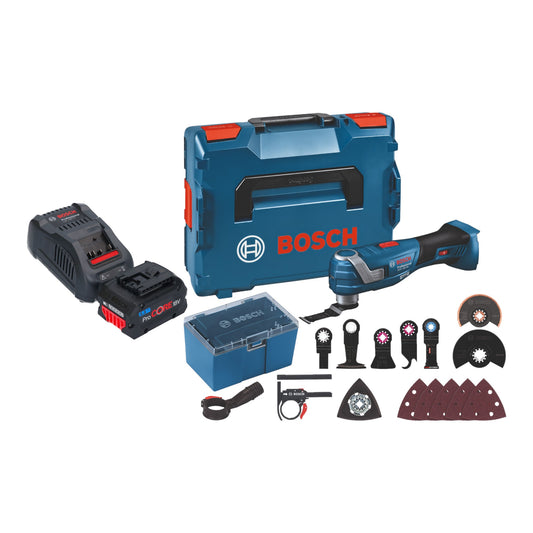 Bosch GOP 18V-34 Professional Akku Multi Cutter 18 V Starlock Plus + 1x ProCore Akku 5,5 Ah + Ladegerät + 17 tlg. Zubehör + L-Boxx