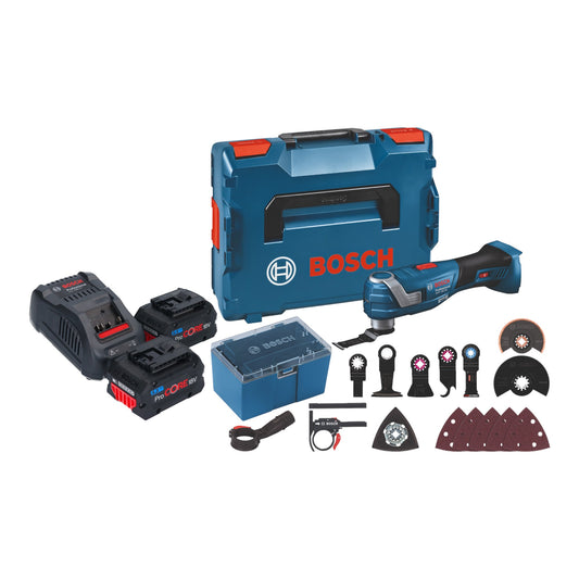 Bosch GOP 18V-34 Professional Akku Multi Cutter 18 V Starlock Plus + 2x ProCore Akku 5,5 Ah + Ladegerät + 17 tlg. Zubehör + L-Boxx