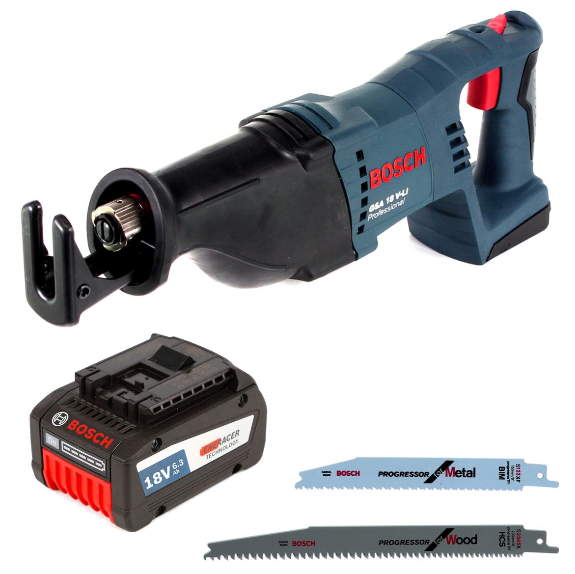 Bosch GSA 18V-Li N Akku Reciprosäge 18V Säbelsäge + 2x Sägeblatt + 1x 6,3 Ah Akku - ohne Ladegerät - Toolbrothers