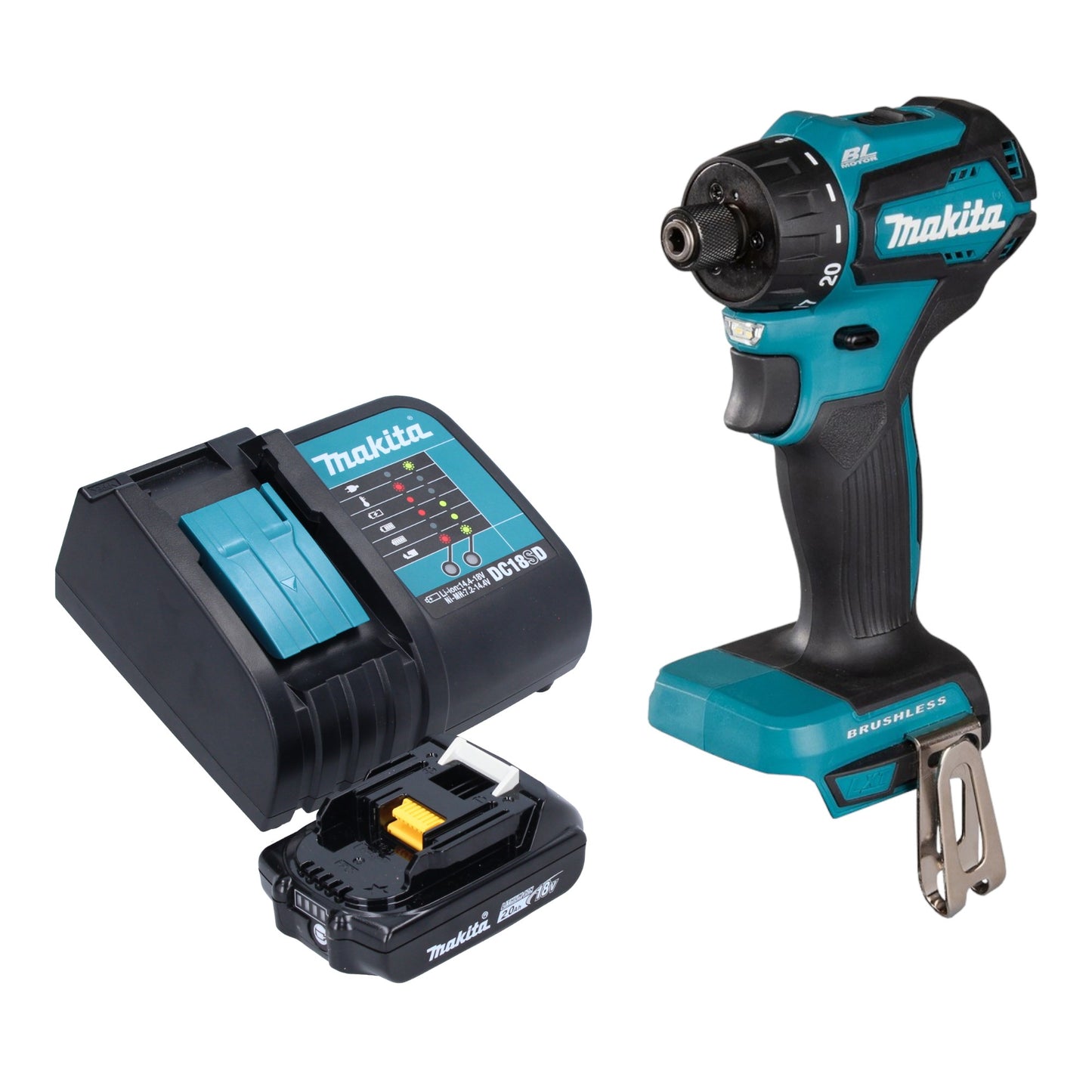 Makita DDF 083 SA1 perceuse-visseuse sans fil 18 V 40 Nm 1/4'' sans balai + 1x batterie 2,0 Ah + chargeur