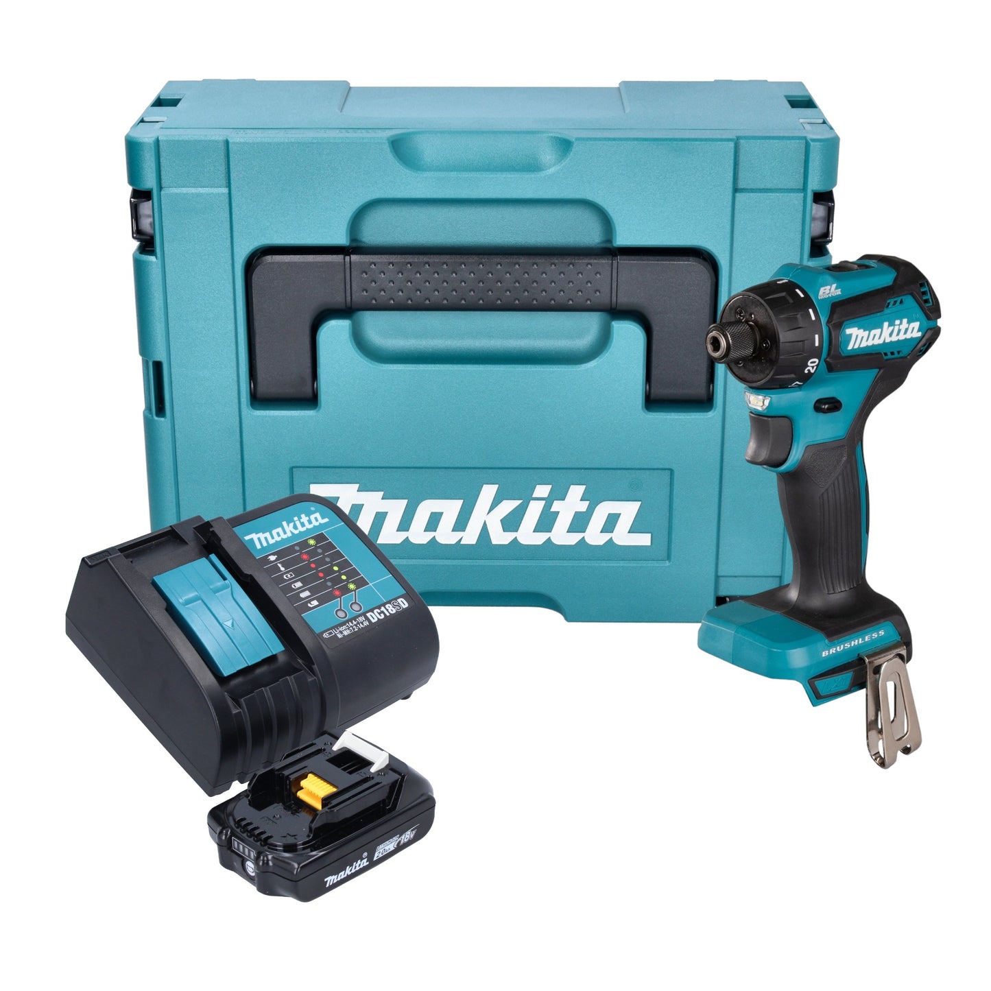 Makita DDF 083 SA1J perceuse-visseuse sans fil 18 V 40 Nm 1/4'' brushless + 1x batterie 2,0 Ah + chargeur + Makpac