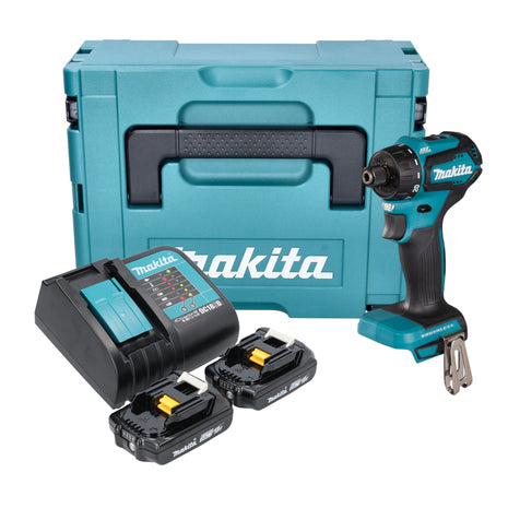 Makita DDF 083 SAJ Akku Bohrschrauber 18 V 40 Nm 1/4'' Brushless + 2x Akku 2,0 Ah + Ladegerät + Makpac