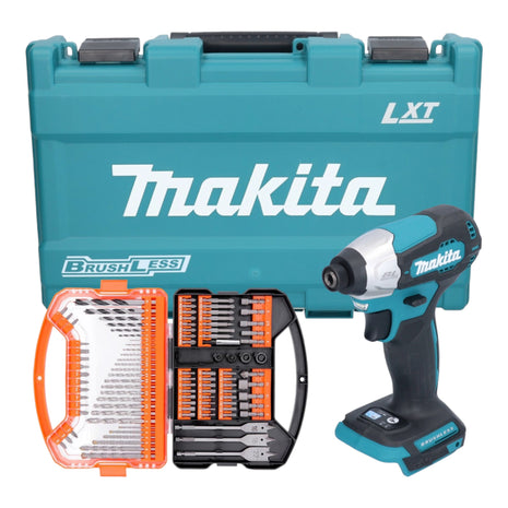 Makita DTD 157 Z Akku Schlagschrauber ( 18 V 140 Nm 1/4" Brushless ) inkl. Koffer + WellCut 101 tlg. Bit- und Bohrer Set