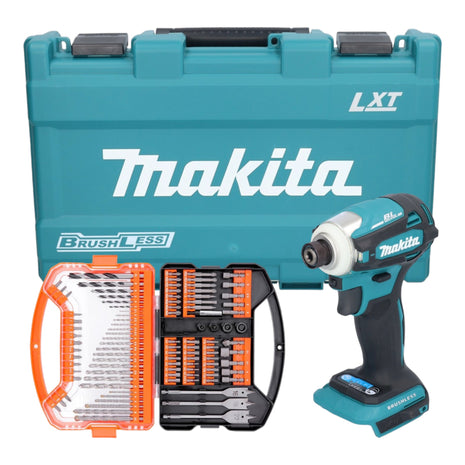 Makita DTD 172 Z Akku Schlagschrauber ( 18 V 180 Nm 1/4" Brushless ) inkl. Koffer + WellCut 101 tlg. Bit- und Bohrer Set