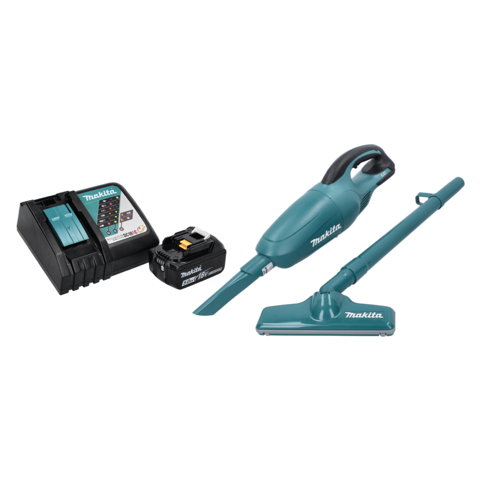 Makita DCL 180 RT1 Akku Staubsauger 18 V Grün + 1x Akku 5,0 Ah + Ladegerät - Toolbrothers