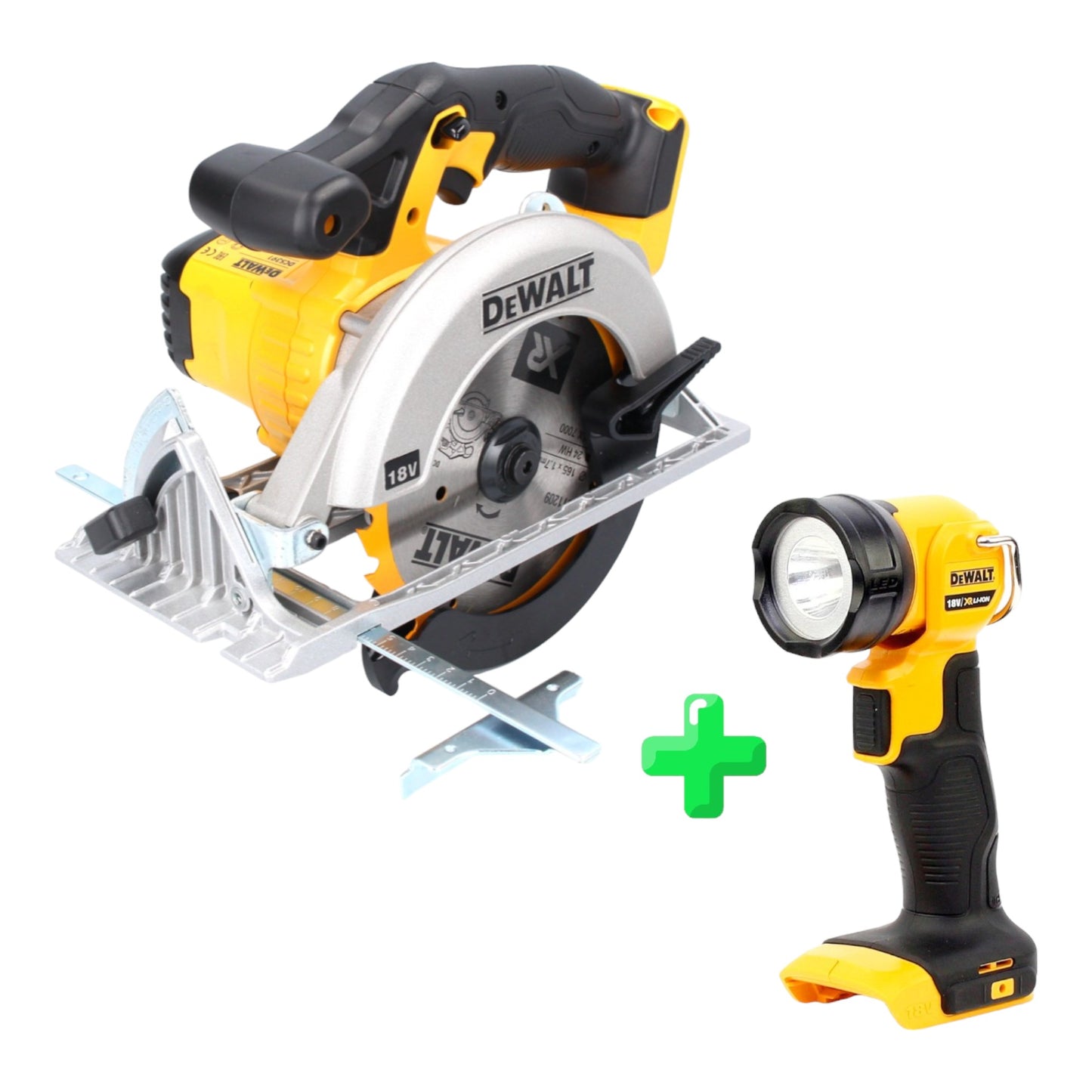 Scie circulaire sans fil DeWalt DCS 391 N 18 V 165 mm + lame de scie + lampe à batterie DeWalt DCL 040 18 V XR Li-Ion