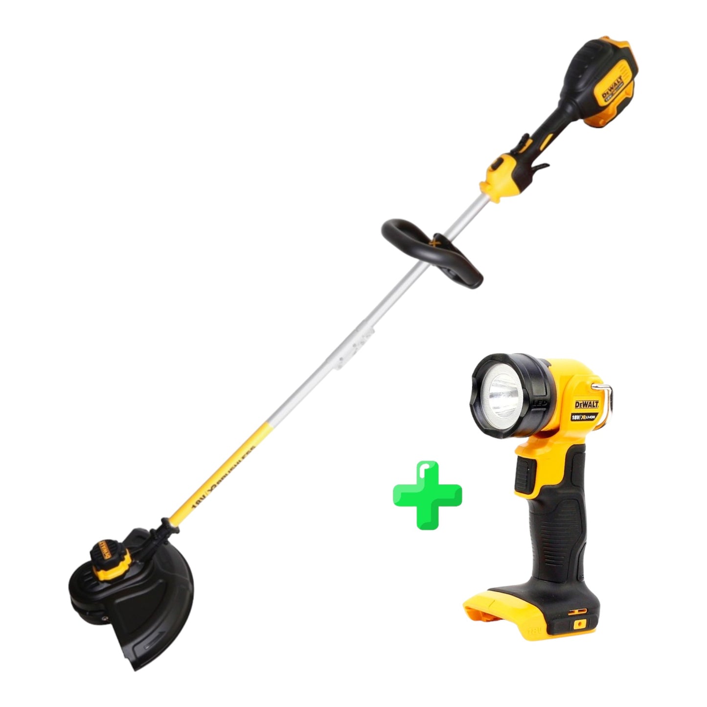 Coupe-herbe à batterie Li-Ion sans balais Dewalt DCM 561 PBS 18 V avec arbre fendu + lampe à batterie Li-Ion DeWalt DCL 040 18 V XR