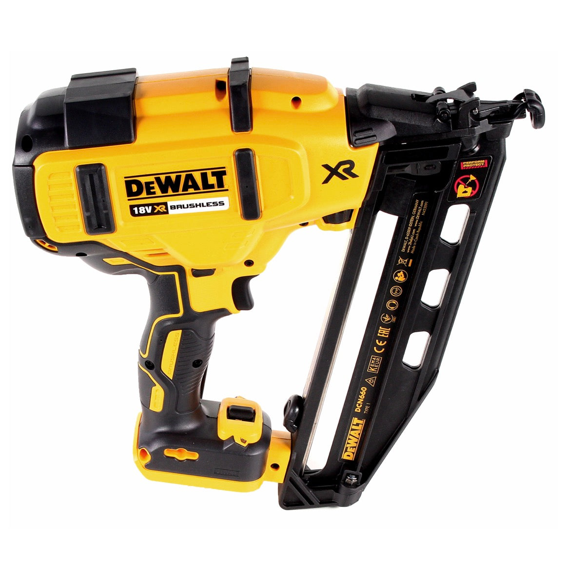 Cloueur à batterie DeWalt DCN 660 N 18V 32 - 63mm brushless solo + lampe à batterie DeWalt DCL 040 18V XR Li-Ion