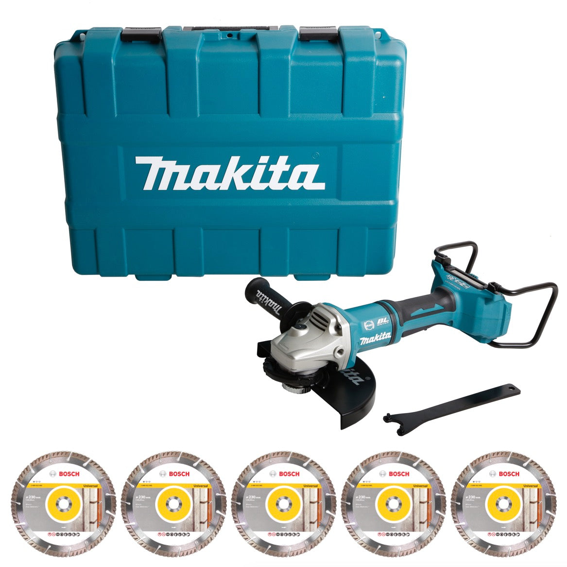 Makita DGA 900 ZKX2 Akku Winkelschleifer 36V ( 2x18V ) 230mm Brushless Solo + Ezynut + 5x Trennscheibe + Koffer - ohne Akku, ohne Ladegerät - Toolbrothers