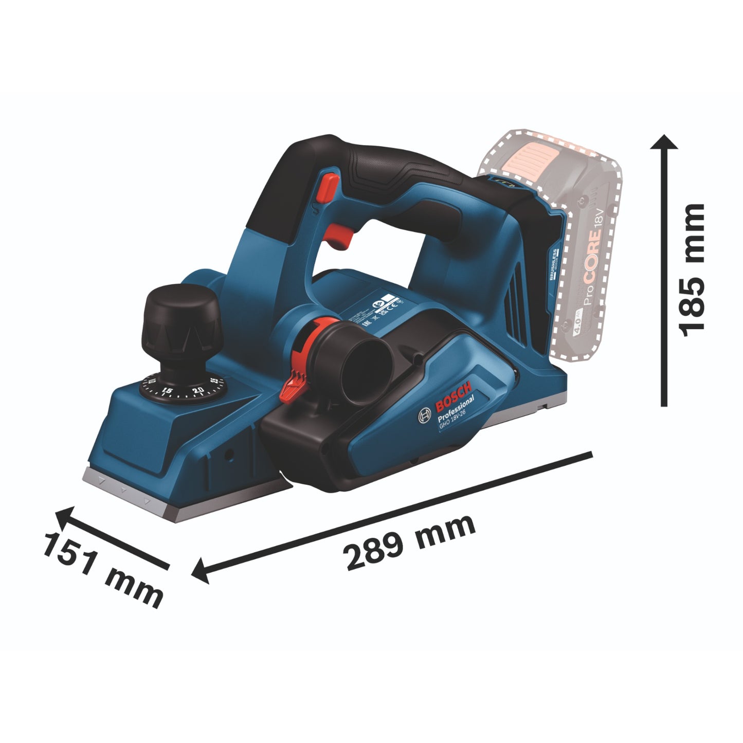 Bosch GHO 18V-26 Professional Akku Hobel 18 V 2,6 mm Brushless ( 06015B5000 ) + L-Boxx - ohne Akku, ohne Ladegerät