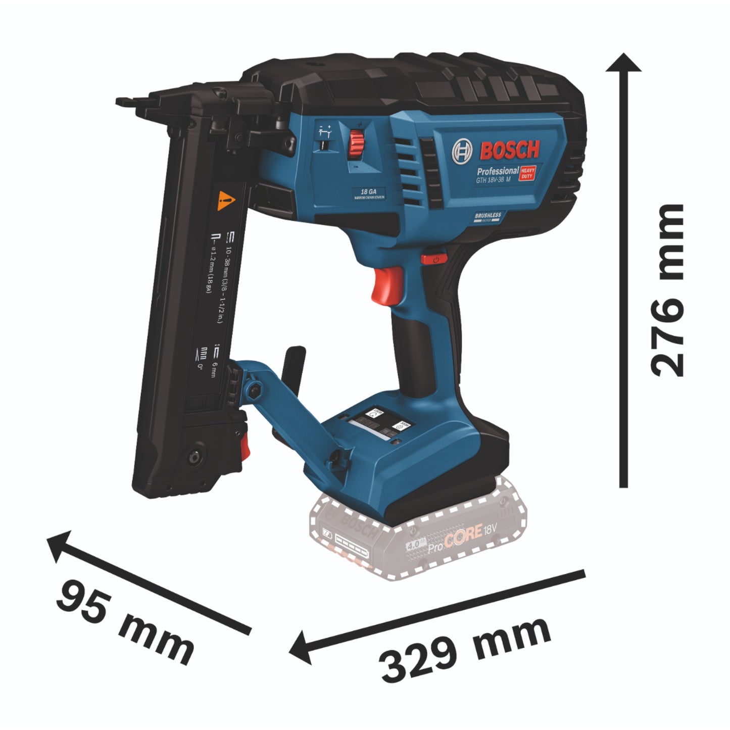 Agrafeuse à bois sans batterie Bosch GTH 18V-38 M Professional 18 V 5,8 x 10 - 38 mm sans balais (0601482501) + L-Boxx - sans batterie, sans chargeur