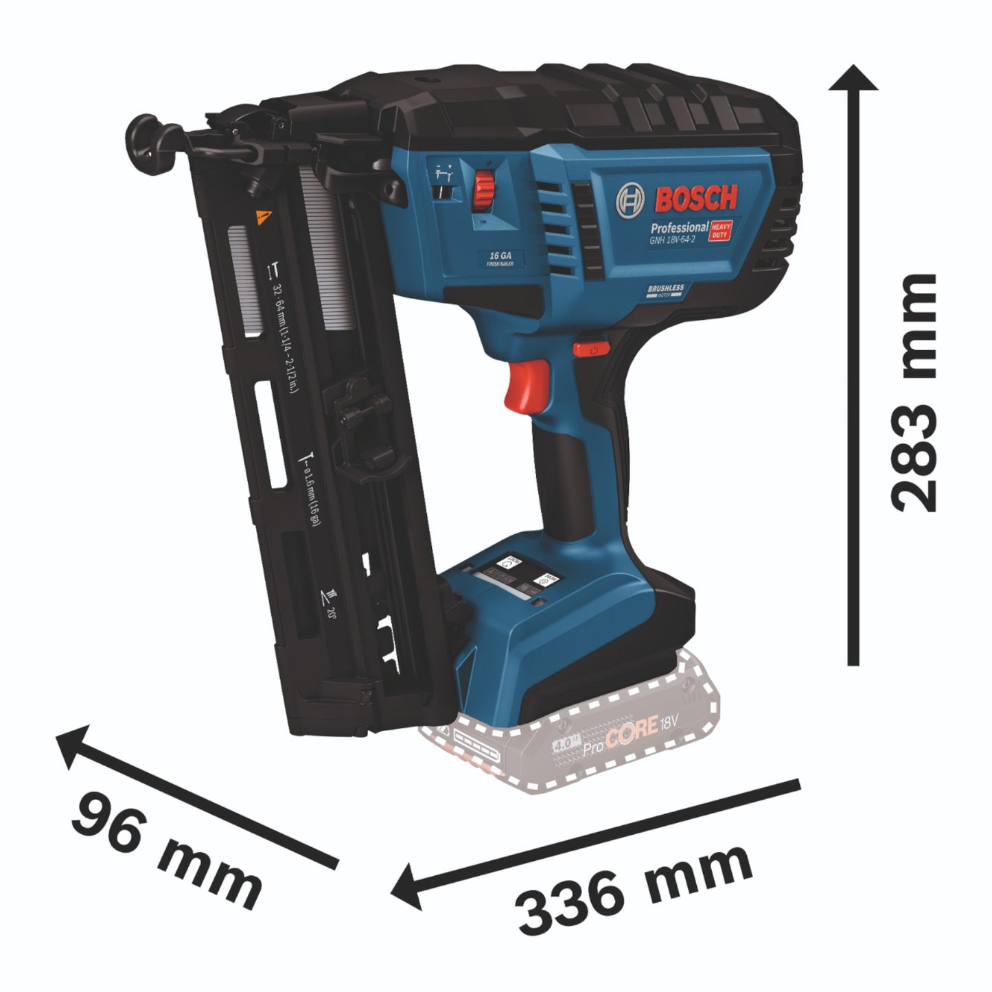 Bosch GNH 18V-64-2 Cloueur à bois professionnel sans fil 18 V 1,6 x 32 - 64 mm brushless + L-Boxx (0601482101) - sans batterie, sans chargeur