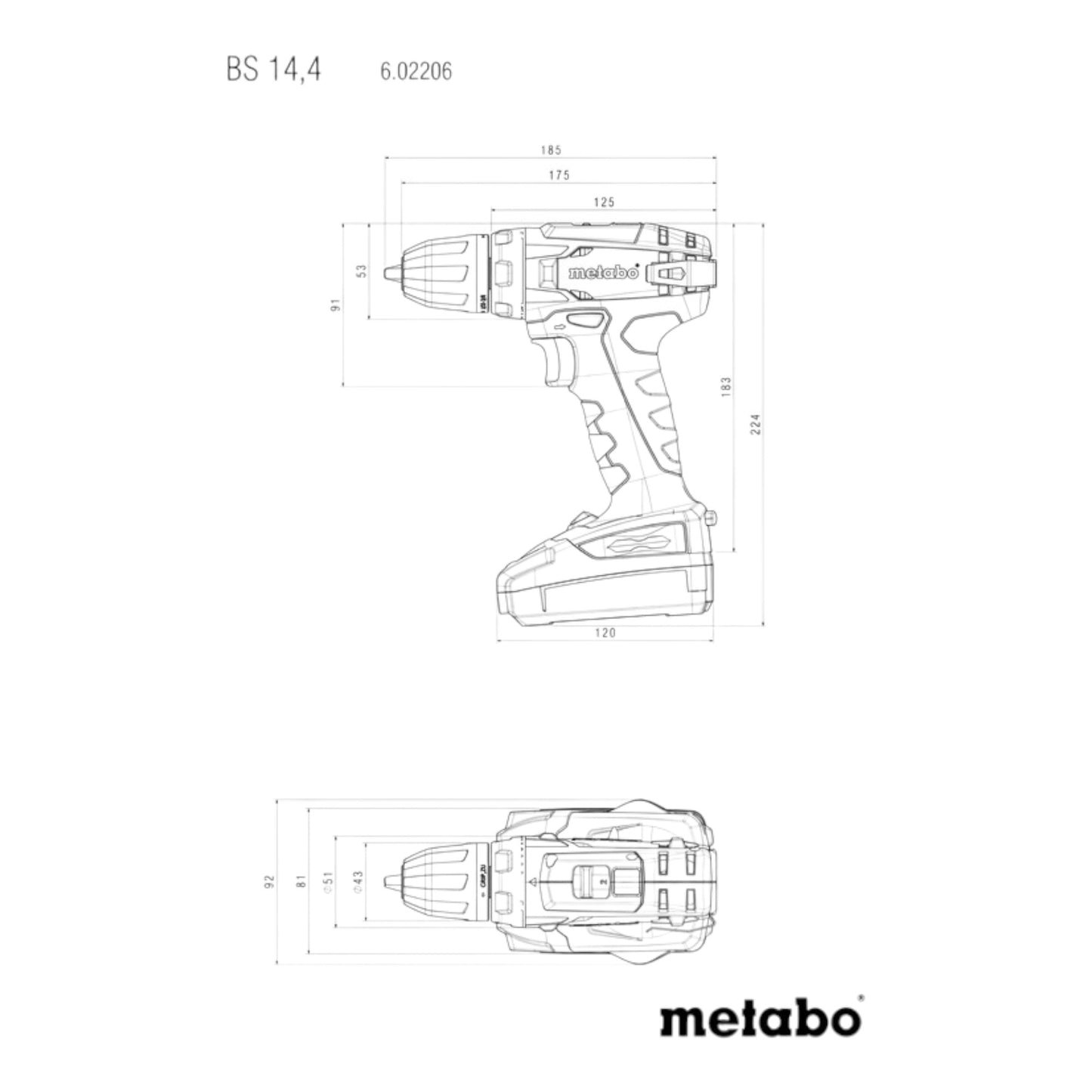 Perceuse-visseuse sans fil Metabo BS 14.4 14,4 V 40 Nm (602206540) + 2x batteries 2,0 Ah + chargeur + mallette