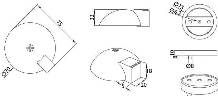 Butée de porte au sol 3699 (3000267275) Ø 70/75 mm hauteur 18/22 mm pose par cheville