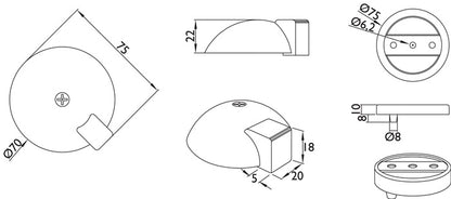 Butée de porte au sol 3699 (3000267275) Ø 70/75 mm hauteur 18/22 mm pose par cheville