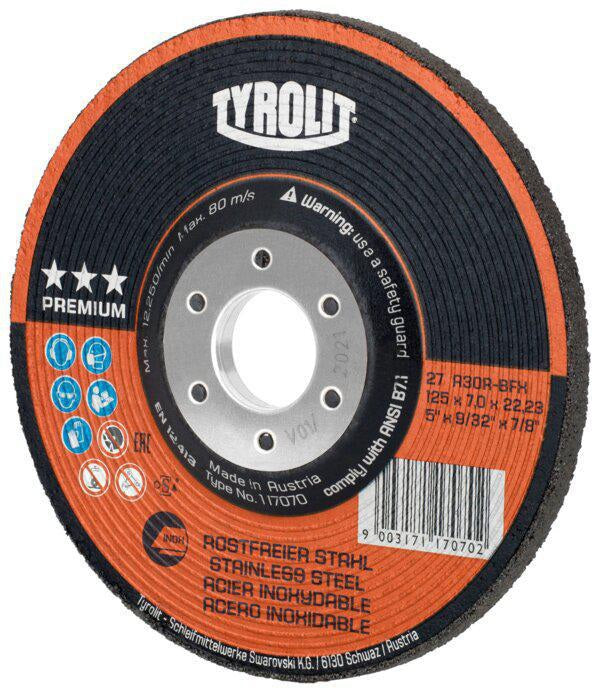 Disque abrasif Tyrolit PREMIUM (4000845902) D125xS7mm grain 30 alésage 22,23 mm