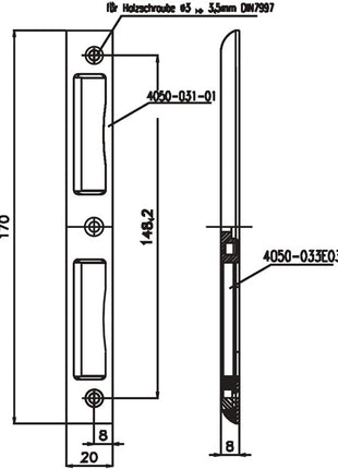 Gâche d'angle SSF (3000251048) aluminium argent profondeur d'angle 8 mm DIN gauche/droite