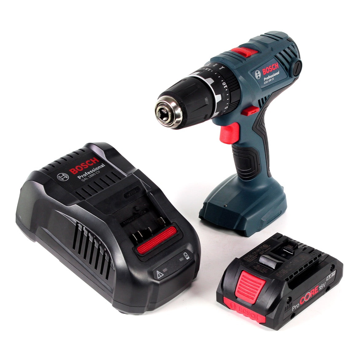 Bosch Professional GSB 18V-21 Akku Schlagbohrschrauber 18V 55Nm + 1x Akku ProCORE 4,0Ah + Schnellladegerät - Toolbrothers