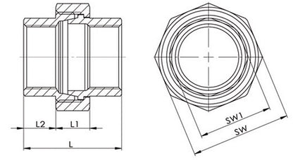 Springer Verschraubung I/I flach ( 4500100087 ) NPS=1/2 ″ L 38 mm L1=14 mm L2=12 mm