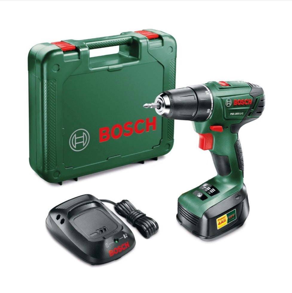 Bosch Heimwerker PSR 1800 Li-2 Akku Bohrschrauber 18V 38Nm + 1x Akku 1,5Ah + Ladegerät + Koffer ( 06039A3100 ) - Toolbrothers