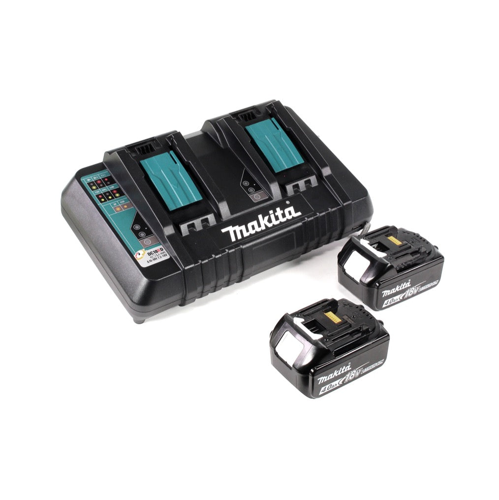 Makita DHR 281 PMJ Akku Bohrhammer 2x18V 2,8J brushless SDS plus + Schnellwechselfutter + 2x Akku 4,0 Ah + Doppelladegerät + 17tlg. Bohrer und Meißel Set + Makpac - Toolbrothers