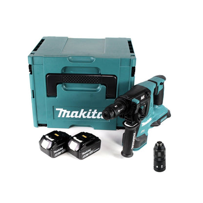 Makita DHR 281 GJ Brushless Akku Bohrhammer 28 mm 2x 18 V für SDS-PLUS mit Schnellwechselfutter im Makpac + 2x 6,0 Ah Akku - ohne Ladegerät