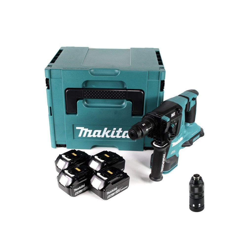 Makita DHR 281 G4J Brushless Akku Bohrhammer 28 mm 2x 18 V für SDS-PLUS mit Schnellwechselfutter im Makpac + 4x 6,0 Ah Akku - ohne Ladegerät