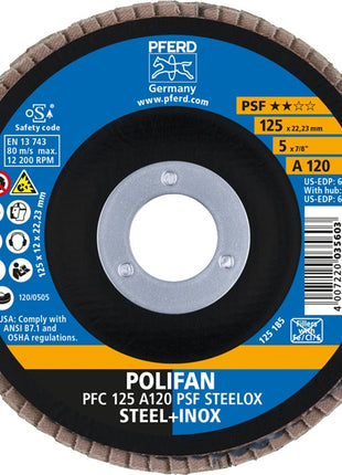 Rondelle dentée PFERD POLIFAN A PSF STEELOX (8000429632) Ø 125 mm grain 120 conique